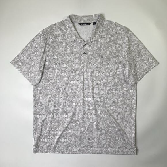 Travis Mathew Polo Shirt Mens 2XL Grey Pima Cotton Blend Geometric Printed Golf - Picture 2 of 10